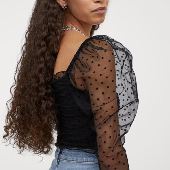 Puff Sleeves mesh crop top - Picture 3 of 7
